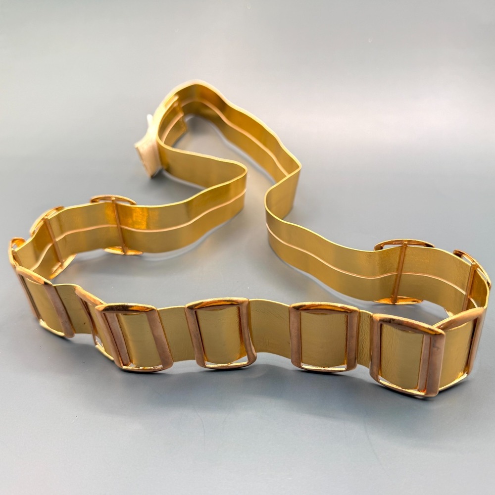 Gold Tone Wide Waist Belt Rectangular Accents Statement Vintage Retro Costume